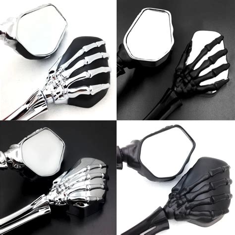 Motorcycle Skull Skeleton Hand Side Rearview Mirrors For Harley 8mm