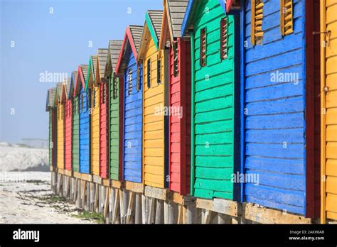 South Africa Western Cape Colorful Beach Huts From Muizenberg Beach