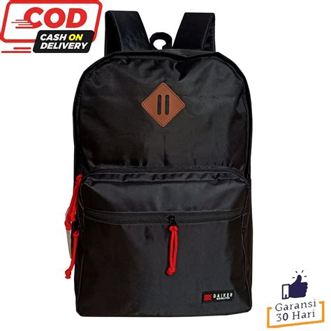 Jual Tas Ransel Punggung Sekolah Pria Backpack Polos Daiker Mk Black