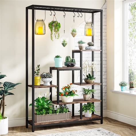 Homieasy Large Plant Stand With Grow Lights 6 Tier Tall Plant Holders Indoor Stand