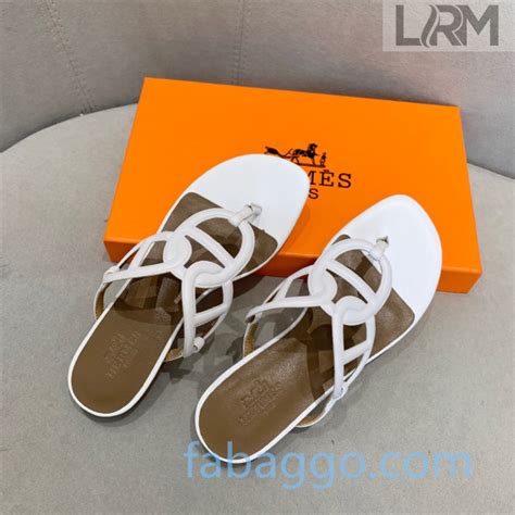 Hermes Beach Flat Sandals White 2020