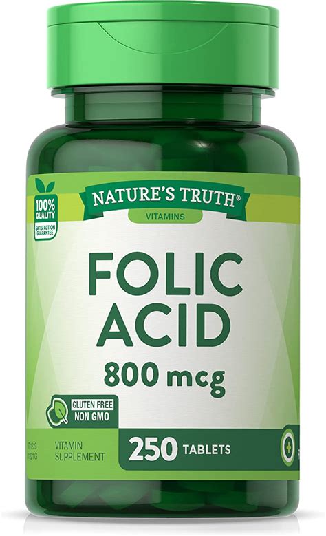 Natures Truth Ácido fólico 800 mcg 250 tabletas Vegetariano sin OMG y