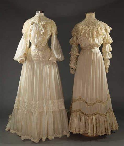 TWO SILK WEDDING OR GARDEN PARTY DRESSES 1905 1910 Edwardian Dress