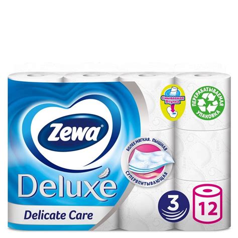 Бумага туалетная Zewa Deluxe 3-слойная белая (12 рулонов в упаковке ...