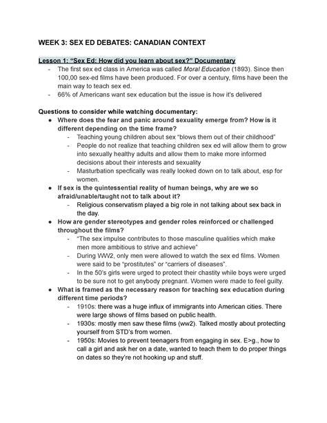 Week 3 Sex Ed Debates Canadian Context Week 3 Sex Ed Debates
