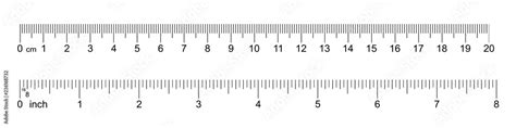 Ruler 20 cm, 8 inch. Set of ruler 20 cm 8 inch. Measuring tool. Ruler scale. Grid cm, inch. Size ...