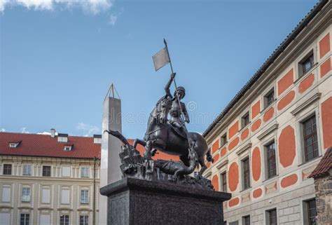 Statue Of Saint George At Prague Castle Rd Courtyard With St Vitus