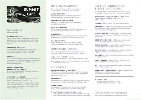 Menu Summit Cafe Glasgow Glasgow