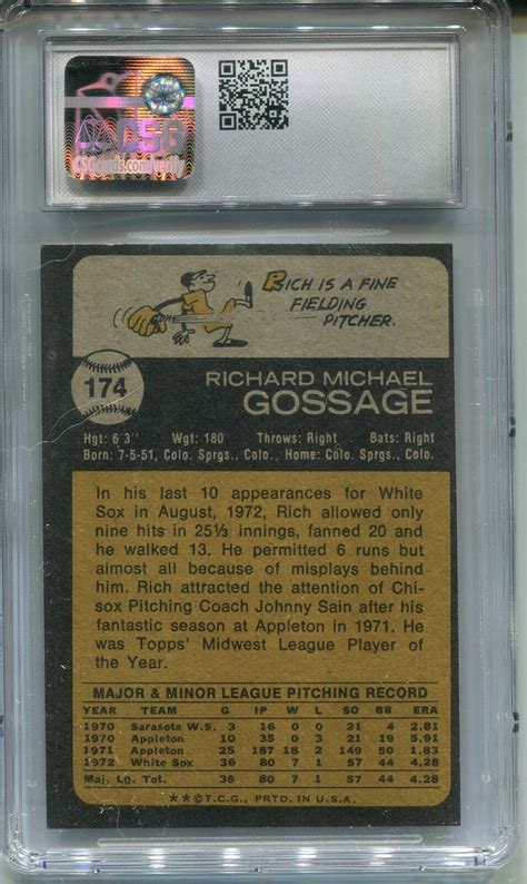 1973 Topps 174 Rich Gossage Rookie CSG 7 5 NM Chicago White Sox EBay