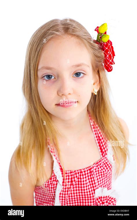 Cute Little Girl In Red Clothes Stock Photo Alamy