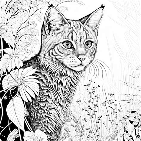 Gato para colorear página en blanco y negro para colorear libro Foto