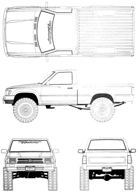 1992 Toyota Hilux V 4wd Pickup Truck Blueprints Free Outlines