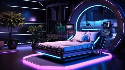 Futuristic Bedroom with Furniture, Empty Apartment or Space Ship ...