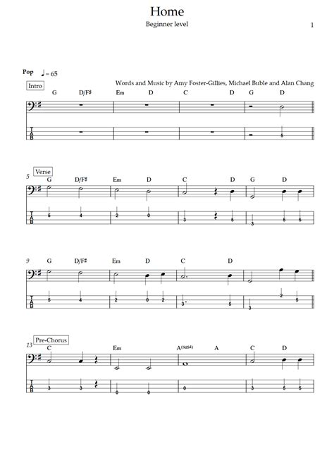 Home Beginner Level Michael Bublé Bass Tabs