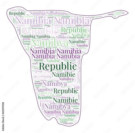 Namibia Shape Filled With Country Name In Many Languages Namibia Map