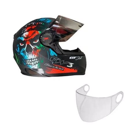 Capacete Gt Skull Caveira Preto Brilhante Fosco Fw Viseiras