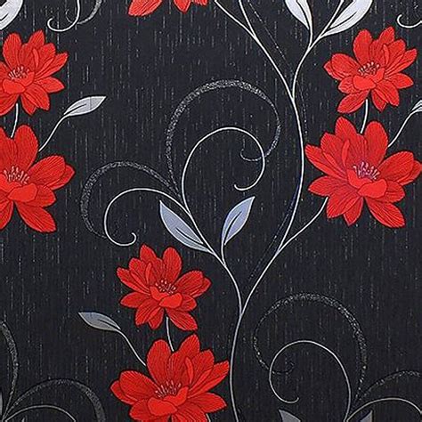 Angelica Black And Red Wallpaper Floral Flowers