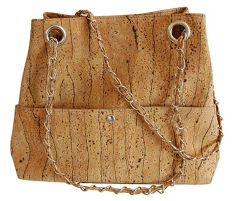 Cork Shoulder Handbag All Natural And Handmade With Rolled Cork And Chain