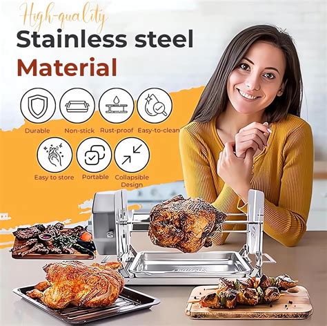 Stainless Steel Rotating Grill 2025 New Chicken Wing Basket Automatic Wind Up 360 Rotisserie Bbq