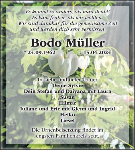 Traueranzeigen Von Bodo M Ller Abschied Nehmen De