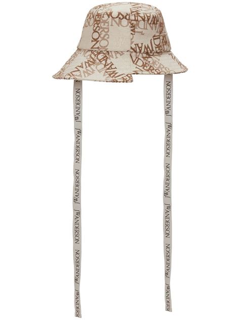 JW Anderson Neutral Asymmetric Monogram Print Bucket Hat Browns