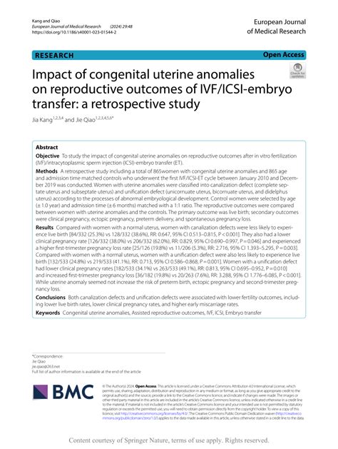 Pdf Impact Of Congenital Uterine Anomalies On Reproductive Outcomes