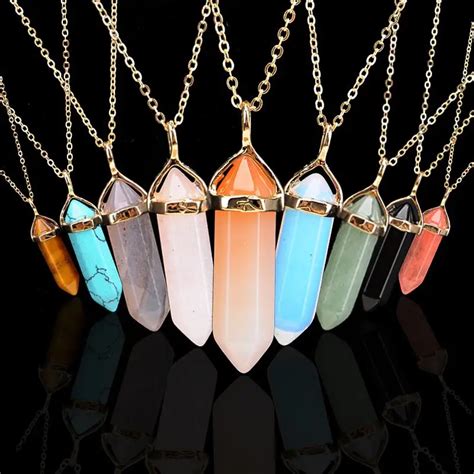 New Fashion Bullet Shape Natural Stone Real Necklaces Crystal Stone