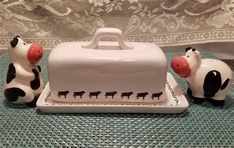 White Ceramic Farmhouse Butter Dish & Cow Shaped Salt and - Etsy