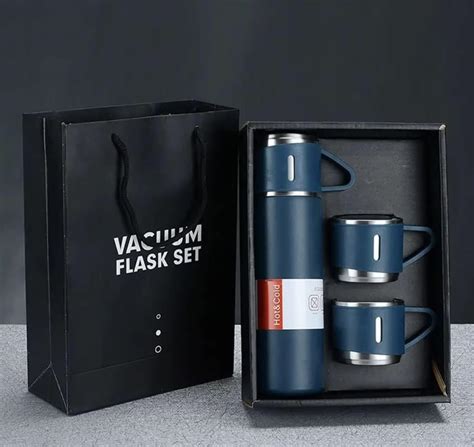 Kitchen Bloom Stainless Steel Vacuum Insulated Bottle Water Flask Gift Set With Two Cups Hot