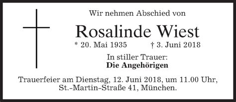 Traueranzeigen Von Rosalinde Wiest Trauer Merkur De