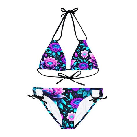 Strappy Flower Bikini Lotus Bikini For Women Etsy