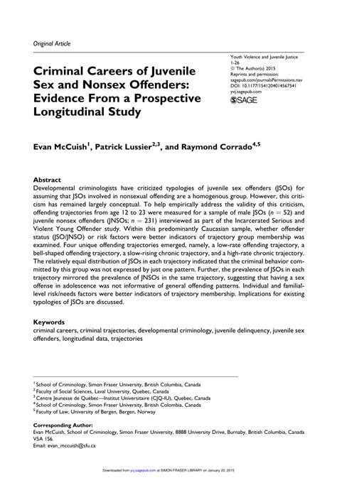 PDF Criminal Careers Of Juvenile Sex And Nonsex Offenders Evidence From A Prospective