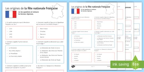 Feuille D Activit S Quiz Sur Les Origines De La F Te Nationale