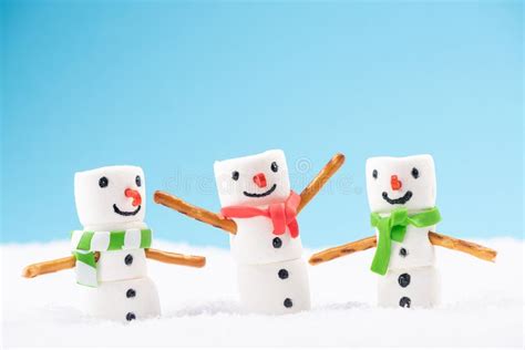 Cute Marshmallow Snowman Floating On Hot Chocolate Stock Photo Image Of Cones Cacao