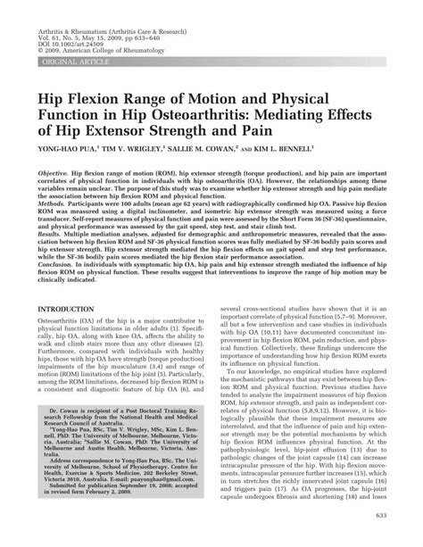 PDF Hip Flexion Range Of Motion And Physical Function In Hip