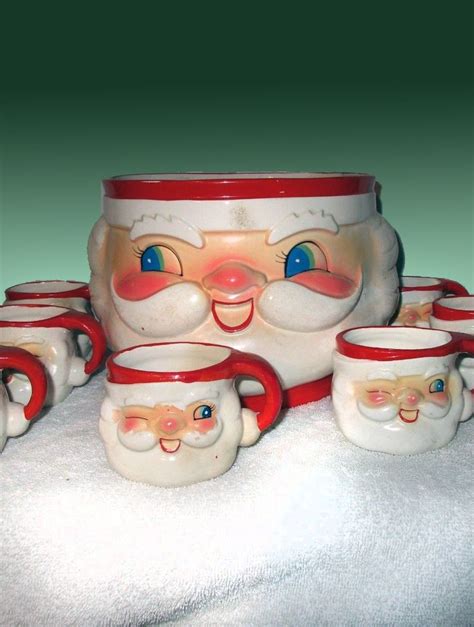 Vintage 1962 Holt Howard Ceramic Santa Punch Bowl Cups Christmas