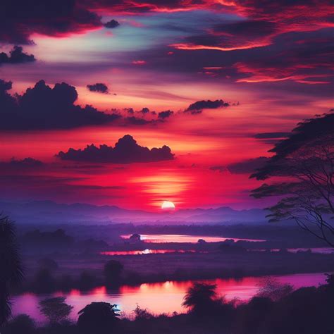 Captivating Sunset Scene Red Orange Purple Sky Ai Art Generator Easy Peasy Ai