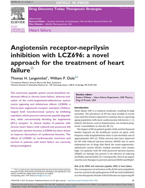 PDF Angiotensin Receptor Neprilysin Inhibition With LCZ696 A Novel