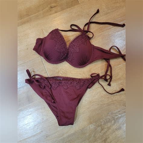 H M Swim Hm Swim Set Burgundy Pushup Bikini Top And Bottom 34b Top And 6 Bottom Nwot Poshmark