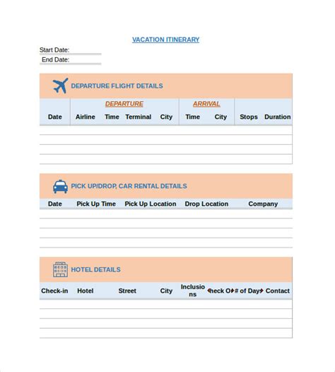 Free Excel Travel Itinerary Template ~ Excel Templates