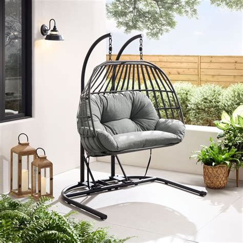 Mainstays Wicker Outdoor Patio Double Hanging Egg Chair With Gray