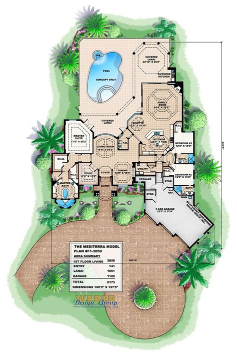 Mediterranean House Plan: Waterfront Home Floor Plan with Pool ...