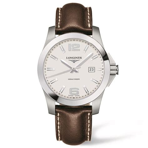 Longines Conquest Brown Leather Strap Watch