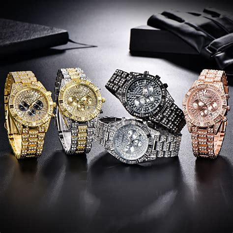 Hip Hop Watch Men Chronograph Diamond Iced Out Men... – Grandado