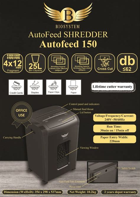 Biosystem Paper Shredder AutoFeed 150 Biosystem Paper Shredder