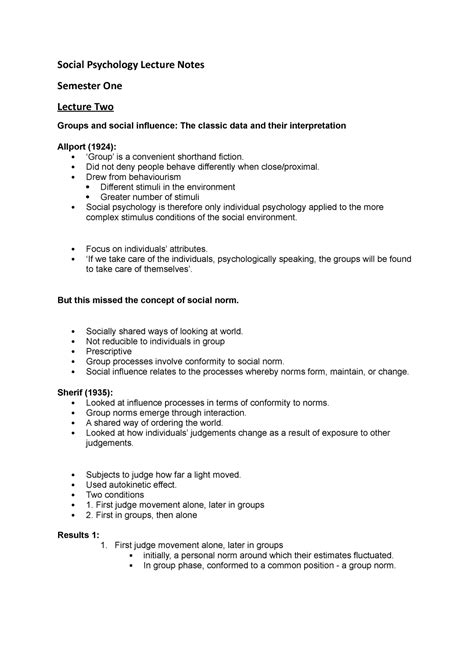 Social Psychology Lecture Two Notes Sem1 Social Psychology Lecture