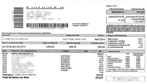 Exemplo de fatura de cartão de crédito para entender a conta