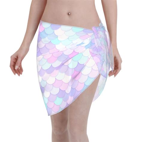 Coaee Rainbow Scales Women S Short Sarongs Beach Wrap Sheer Bikini Wraps Chiffon Cover Ups For