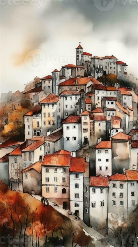 Charming Watercolor Landscape of Vibrant Portugal 29978371 Stock Photo ...