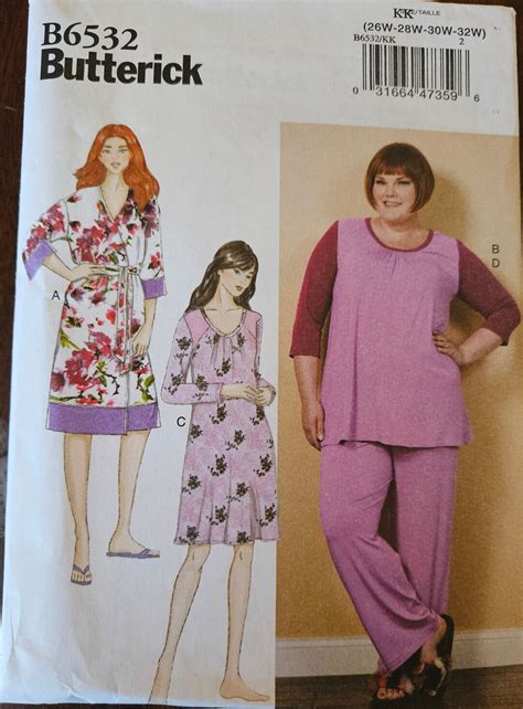 Butterick B6532 Womens Sleepwear Plus Size Robe Sash Pajamas Top